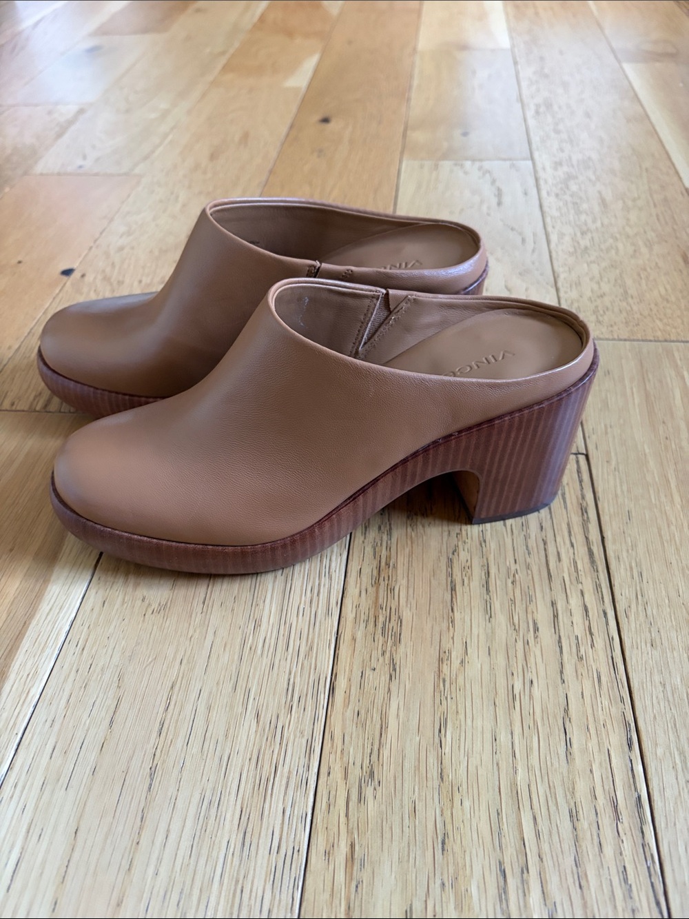 Vince Cognac Brown Leather Platform Mule Clogs